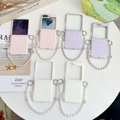 Crocodile Pattern Side Buckle PC Phone Case with DIY Bead Chain, For Samsung Galaxy Z Flip6 5G / Flip7 FE, For Samsung Galaxy Z Flip7 5G, For Samsung Galaxy Z Flip5 5G