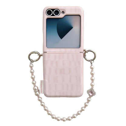 Crocodile Pattern Side Buckle PC Phone Case with DIY Bead Chain, For Samsung Galaxy Z Flip6 5G / Flip7 FE, For Samsung Galaxy Z Flip7 5G, For Samsung Galaxy Z Flip5 5G