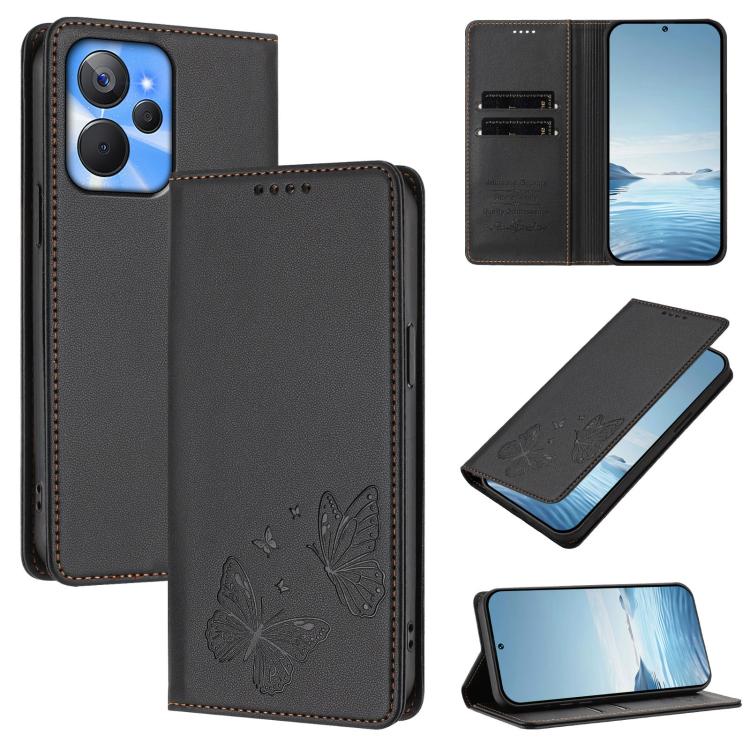 Strong Magnetic Dual Butterfly RFID Vegan Leather Phone Case, For Realme C53 / C53 India / C51 / Note 50, For Realme 11 5G / 11x / C67 5G / Narzo 60x, For Realme 11 4G, For Realme GT5 / GT5 240W, For Realme Narzo 60 Pro, For Realme C65 4G              ...