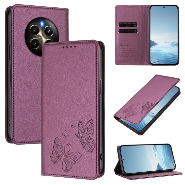 Strong Magnetic Dual Butterfly RFID Vegan Leather Phone Case, For Realme GT7 Pro / GT7 Pro Racing, For Realme C63 5G, For Realme 13 5G / 12 5G / 12x / 12x India, For Realme 13+, For Realme 13 4G / 12 4G / 12+ / Narzo 70 / P1                            ...