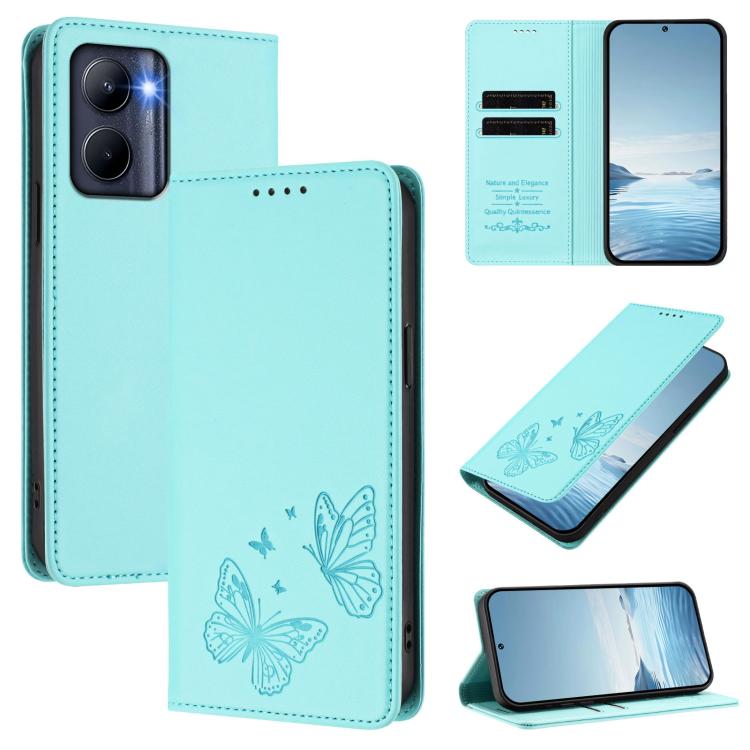 Strong Magnetic Dual Butterfly RFID Vegan Leather Phone Case, For Realme C53 / C53 India / C51 / Note 50, For Realme 11 5G / 11x / C67 5G / Narzo 60x, For Realme 11 4G, For Realme GT5 / GT5 240W, For Realme Narzo 60 Pro, For Realme C65 4G              ...