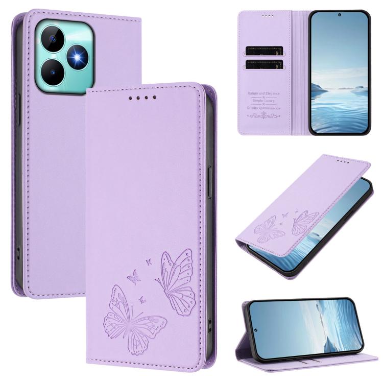 Strong Magnetic Dual Butterfly RFID Vegan Leather Phone Case, For Realme C53 / C53 India / C51 / Note 50, For Realme 11 5G / 11x / C67 5G / Narzo 60x, For Realme 11 4G, For Realme GT5 / GT5 240W, For Realme Narzo 60 Pro, For Realme C65 4G              ...