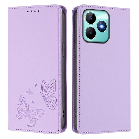 Strong Magnetic Dual Butterfly RFID Vegan Leather Phone Case, For Realme C53 / C53 India / C51 / Note 50, For Realme 11 5G / 11x / C67 5G / Narzo 60x, For Realme 11 4G, For Realme GT5 / GT5 240W, For Realme Narzo 60 Pro, For Realme C65 4G              ...