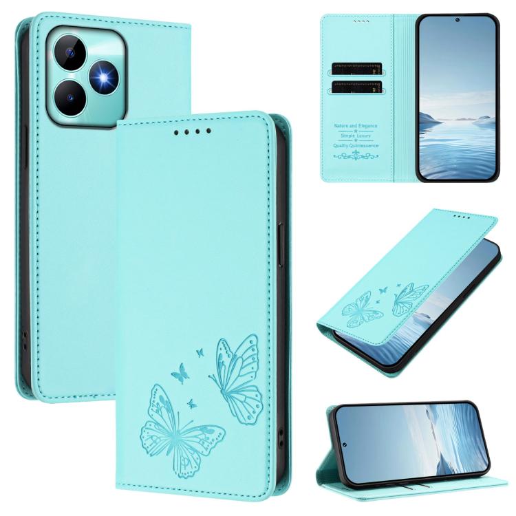 Strong Magnetic Dual Butterfly RFID Vegan Leather Phone Case, For Realme C53 / C53 India / C51 / Note 50, For Realme 11 5G / 11x / C67 5G / Narzo 60x, For Realme 11 4G, For Realme GT5 / GT5 240W, For Realme Narzo 60 Pro, For Realme C65 4G              ...