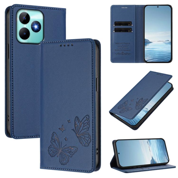 Strong Magnetic Dual Butterfly RFID Vegan Leather Phone Case, For Realme C53 / C53 India / C51 / Note 50, For Realme 11 5G / 11x / C67 5G / Narzo 60x, For Realme 11 4G, For Realme GT5 / GT5 240W, For Realme Narzo 60 Pro, For Realme C65 4G              ...
