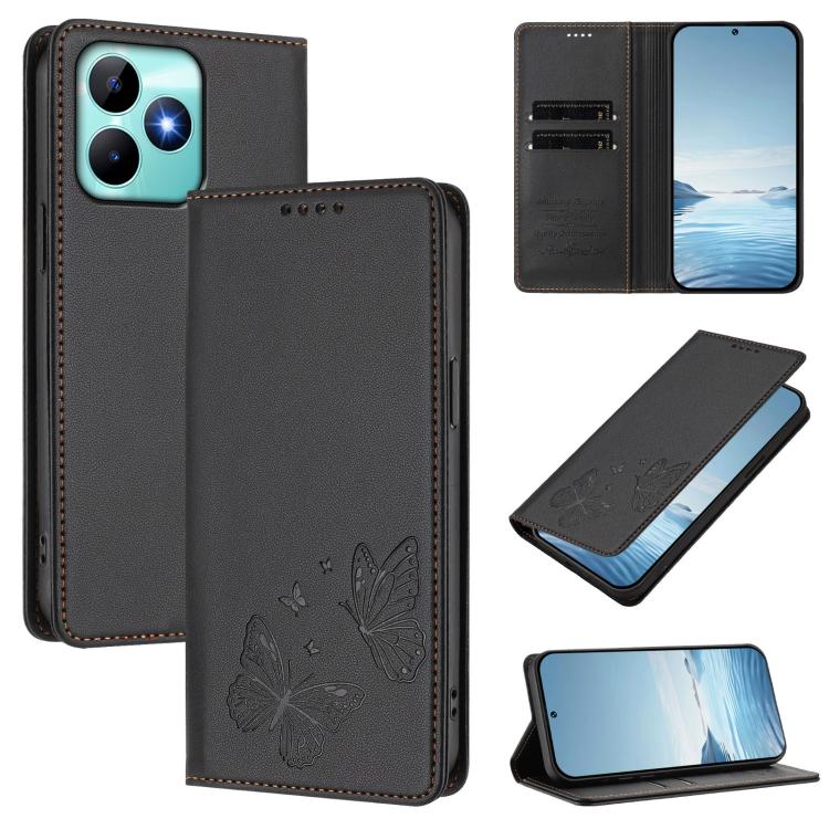 Strong Magnetic Dual Butterfly RFID Vegan Leather Phone Case, For Realme C53 / C53 India / C51 / Note 50, For Realme 11 5G / 11x / C67 5G / Narzo 60x, For Realme 11 4G, For Realme GT5 / GT5 240W, For Realme Narzo 60 Pro, For Realme C65 4G              ...