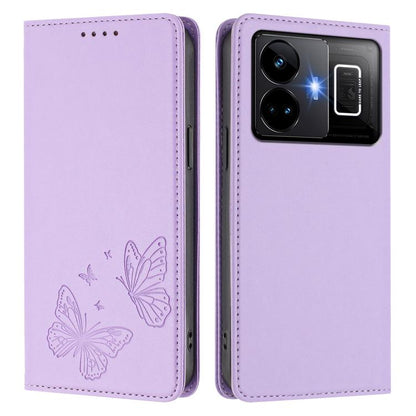 Strong Magnetic Dual Butterfly RFID Vegan Leather Phone Case, For Realme GT3 / GT Neo 5 240W