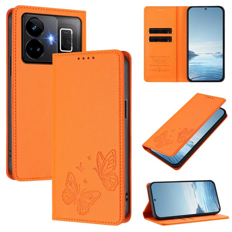 Strong Magnetic Dual Butterfly RFID Vegan Leather Phone Case, For Realme GT3 / GT Neo 5 240W