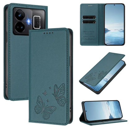 Strong Magnetic Dual Butterfly RFID Vegan Leather Phone Case, For Realme GT3 / GT Neo 5 240W