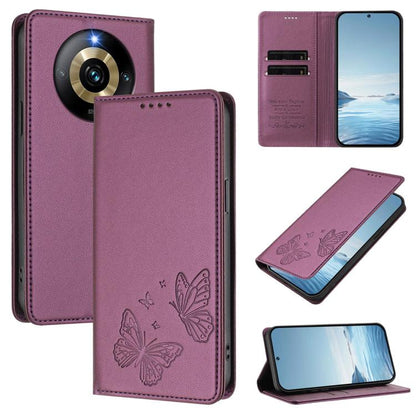 Strong Magnetic Dual Butterfly RFID Vegan Leather Phone Case, For Realme C53 / C53 India / C51 / Note 50, For Realme 11 5G / 11x / C67 5G / Narzo 60x, For Realme 11 4G, For Realme GT5 / GT5 240W, For Realme Narzo 60 Pro, For Realme C65 4G              ...