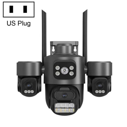 ICSee Triple-Lens 3MP Wireless WiFi Security Camera, Three-Screen Panoramic PTZ IP Camera with Full-Color Night Vision, US Plug, EU Plug