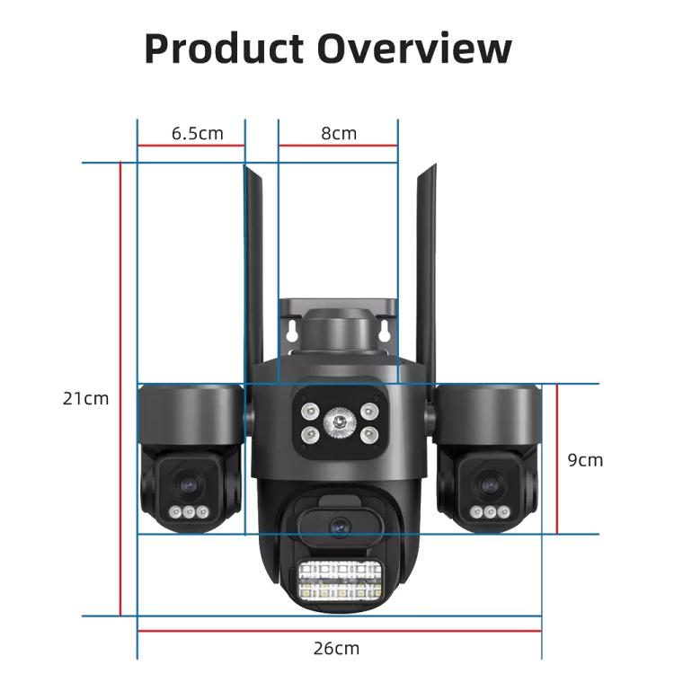 ICSee Triple-Lens 3MP Wireless WiFi Security Camera, Three-Screen Panoramic PTZ IP Camera with Full-Color Night Vision, US Plug, EU Plug