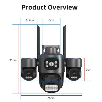 ICSee Triple-Lens 3MP Wireless WiFi Security Camera, Three-Screen Panoramic PTZ IP Camera with Full-Color Night Vision, US Plug, EU Plug