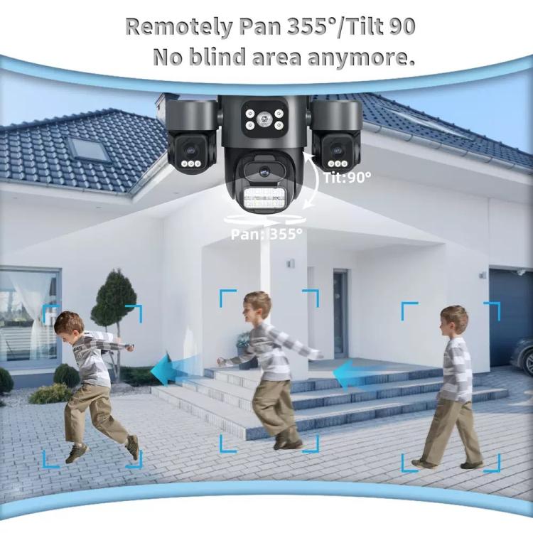 ICSee Triple-Lens 3MP Wireless WiFi Security Camera, Three-Screen Panoramic PTZ IP Camera with Full-Color Night Vision, US Plug, EU Plug