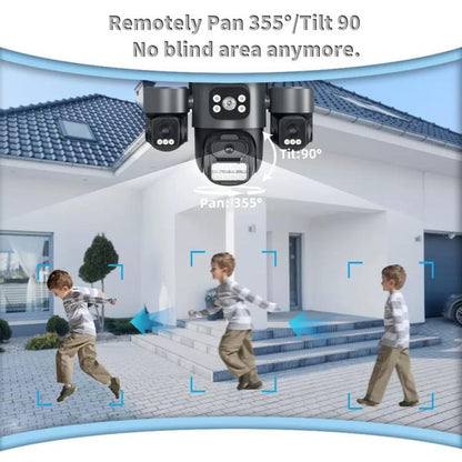 ICSee Triple-Lens 3MP Wireless WiFi Security Camera, Three-Screen Panoramic PTZ IP Camera with Full-Color Night Vision, US Plug, EU Plug