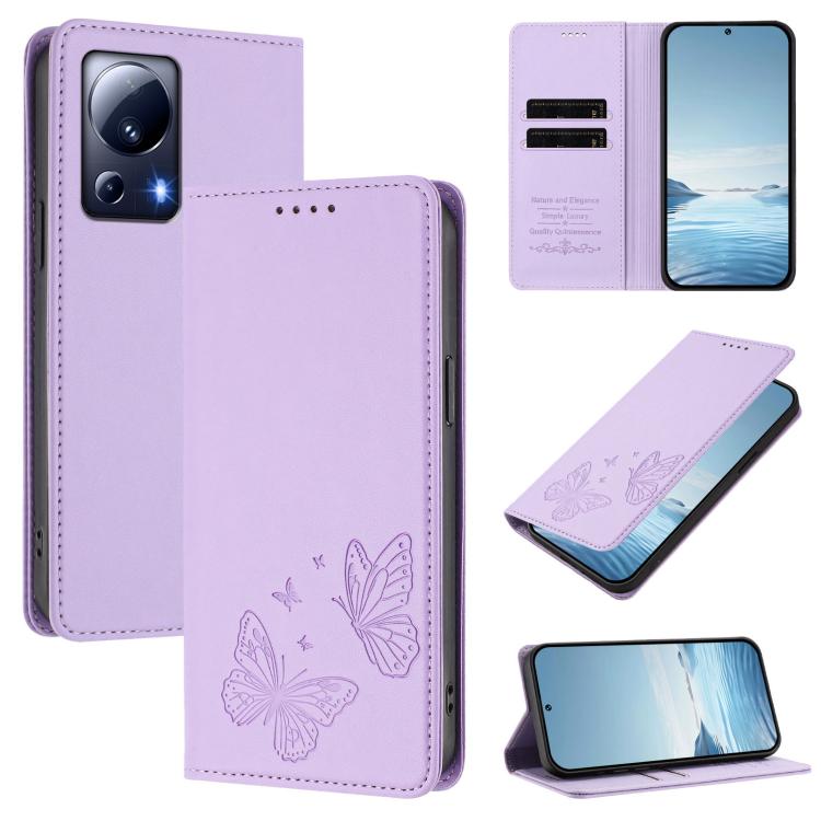 Strong Magnetic Dual Butterfly RFID Vegan Leather Phone Case, For Xiaomi 13 Lite / Civi 2