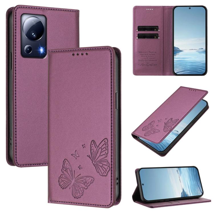 Strong Magnetic Dual Butterfly RFID Vegan Leather Phone Case, For Xiaomi 13 Lite / Civi 2
