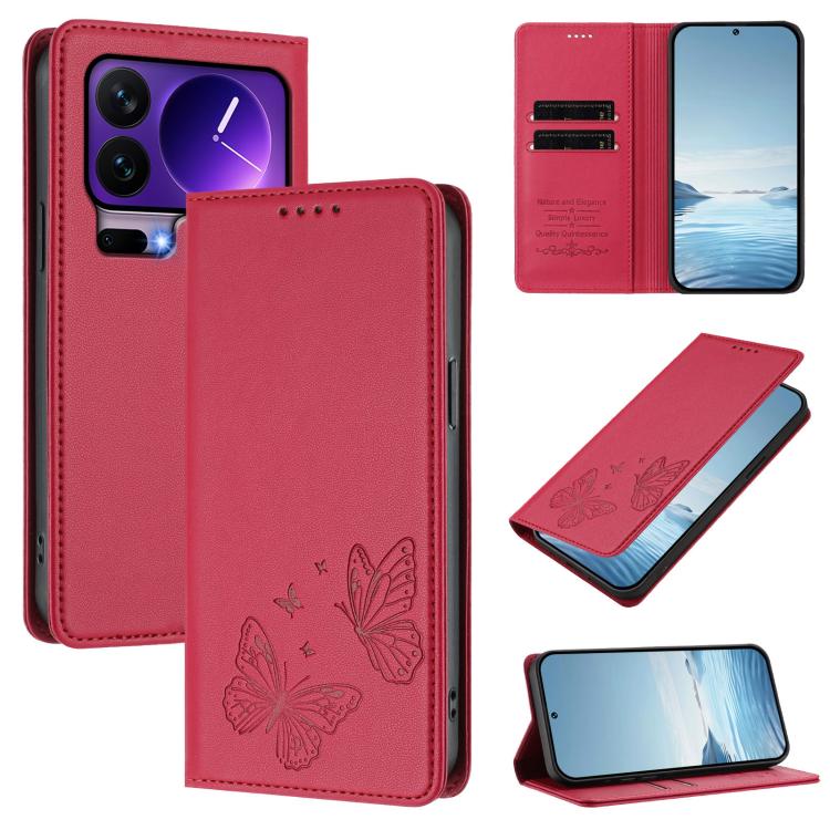 Strong Magnetic Dual Butterfly RFID Vegan Leather Phone Case, For Xiaomi 17 Max 5G, For Xiaomi 17T Pro 5G, For Xiaomi Poco X8 Pro 5G / Redmi Turbo 5 5G, For Xiaomi 17 Ultra, For Xiaomi Poco F8 Ultra 5G / Redmi K90 Pro Max                               ...