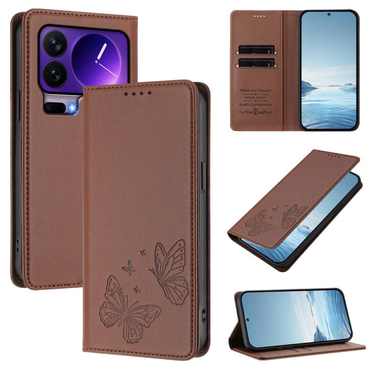 Strong Magnetic Dual Butterfly RFID Vegan Leather Phone Case, For Xiaomi 17 Max 5G, For Xiaomi 17T Pro 5G, For Xiaomi Poco X8 Pro 5G / Redmi Turbo 5 5G, For Xiaomi 17 Ultra, For Xiaomi Poco F8 Ultra 5G / Redmi K90 Pro Max                               ...