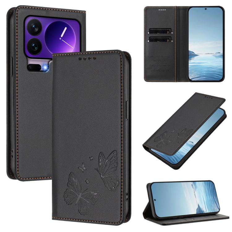 Strong Magnetic Dual Butterfly RFID Vegan Leather Phone Case, For Xiaomi 17 Max 5G, For Xiaomi 17T Pro 5G, For Xiaomi Poco X8 Pro 5G / Redmi Turbo 5 5G, For Xiaomi 17 Ultra, For Xiaomi Poco F8 Ultra 5G / Redmi K90 Pro Max                               ...
