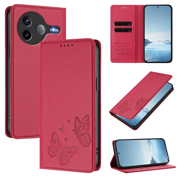 Strong Magnetic Dual Butterfly RFID Vegan Leather Phone Case, For Xiaomi Poco M7 4G 169mm, For Xiaomi Poco M7 4G 171mm, For Xiaomi 15T Pro 5G, For Xiaomi 15T 5G, For Xiaomi 15S Pro, For Xiaomi Poco F7 / Redmi Turbo 4 Pro                                ...