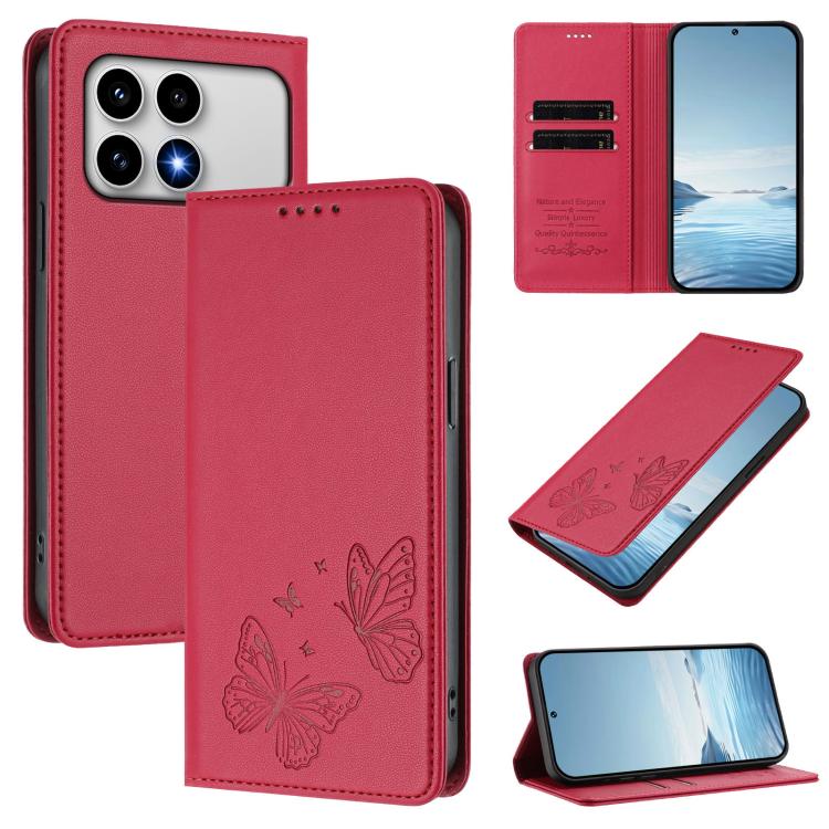 Strong Magnetic Dual Butterfly RFID Vegan Leather Phone Case, For Xiaomi 17 Max 5G, For Xiaomi 17T Pro 5G, For Xiaomi Poco X8 Pro 5G / Redmi Turbo 5 5G, For Xiaomi 17 Ultra, For Xiaomi Poco F8 Ultra 5G / Redmi K90 Pro Max                               ...