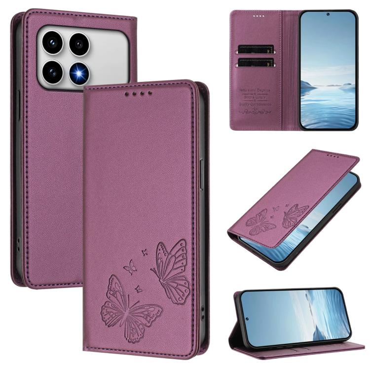Strong Magnetic Dual Butterfly RFID Vegan Leather Phone Case, For Xiaomi 17 Max 5G, For Xiaomi 17T Pro 5G, For Xiaomi Poco X8 Pro 5G / Redmi Turbo 5 5G, For Xiaomi 17 Ultra, For Xiaomi Poco F8 Ultra 5G / Redmi K90 Pro Max                               ...