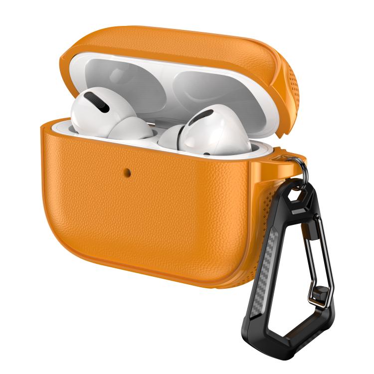 Split Design Vegan Leather Texture Earphone Protective Case With Metal Hook, For AirPods Pro 3, For AirPods Pro 2 / AirPods Pro