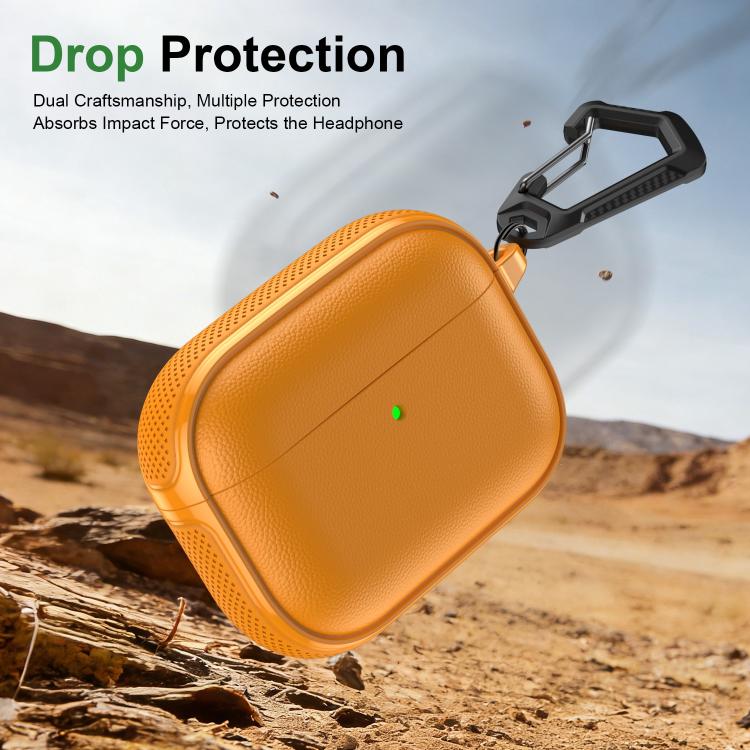 Split Design Vegan Leather Texture Earphone Protective Case With Metal Hook, For AirPods Pro 3, For AirPods Pro 2 / AirPods Pro