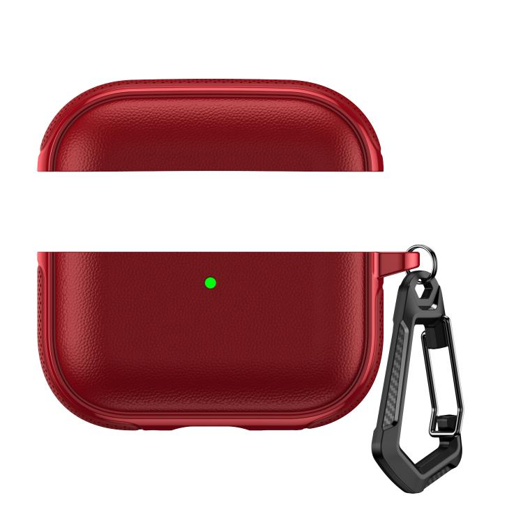 Split Design Vegan Leather Texture Earphone Protective Case With Metal Hook, For AirPods Pro 3, For AirPods Pro 2 / AirPods Pro