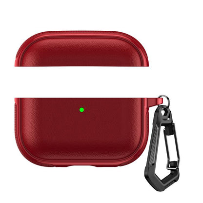 Split Design Vegan Leather Texture Earphone Protective Case With Metal Hook, For AirPods Pro 3, For AirPods Pro 2 / AirPods Pro