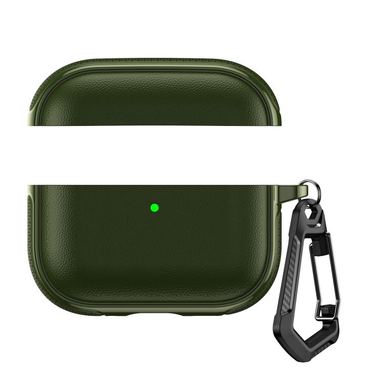 Split Design Vegan Leather Texture Earphone Protective Case With Metal Hook, For AirPods Pro 3, For AirPods Pro 2 / AirPods Pro