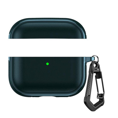 Split Design Vegan Leather Texture Earphone Protective Case With Metal Hook, For AirPods Pro 3, For AirPods Pro 2 / AirPods Pro