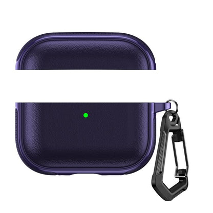 Split Design Vegan Leather Texture Earphone Protective Case With Metal Hook, For AirPods Pro 3, For AirPods Pro 2 / AirPods Pro