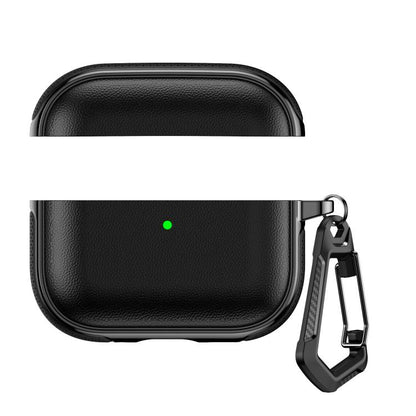Split Design Vegan Leather Texture Earphone Protective Case With Metal Hook, For AirPods Pro 3, For AirPods Pro 2 / AirPods Pro