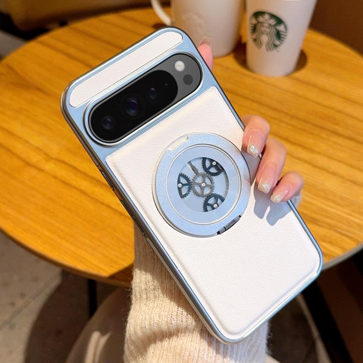 Electroplated Side-mounted Vegan Leather Magnetic Phone Case with 360 Degrees Gear Rotating Holder, For Google Pixel 10 Pro XL, For Google Pixel 10 / 10 Pro, For Google Pixel 9a, For Google Pixel 9 Pro XL, For Google Pixel 9 / 9 Pro