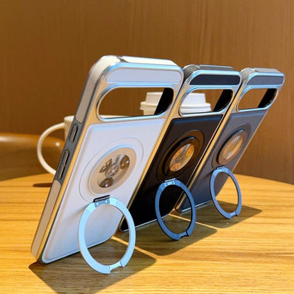 Electroplated Side-mounted Vegan Leather Magnetic Phone Case with 360 Degrees Gear Rotating Holder, For Google Pixel 10 Pro XL, For Google Pixel 10 / 10 Pro, For Google Pixel 9a, For Google Pixel 9 Pro XL, For Google Pixel 9 / 9 Pro