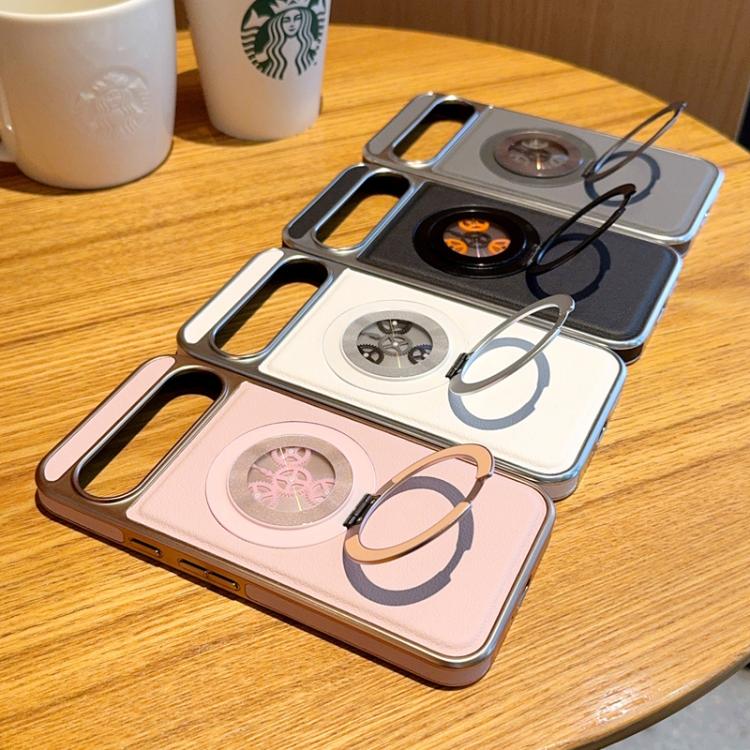 Electroplated Side-mounted Vegan Leather Magnetic Phone Case with 360 Degrees Gear Rotating Holder, For Google Pixel 10 Pro XL, For Google Pixel 10 / 10 Pro, For Google Pixel 9a, For Google Pixel 9 Pro XL, For Google Pixel 9 / 9 Pro