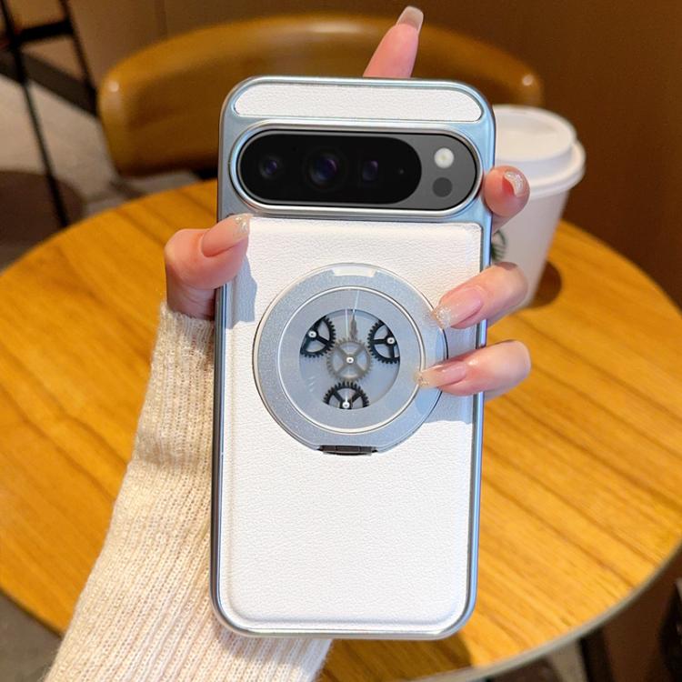 Electroplated Side-mounted Vegan Leather Magnetic Phone Case with 360 Degrees Gear Rotating Holder, For Google Pixel 10 Pro XL, For Google Pixel 10 / 10 Pro, For Google Pixel 9a, For Google Pixel 9 Pro XL, For Google Pixel 9 / 9 Pro