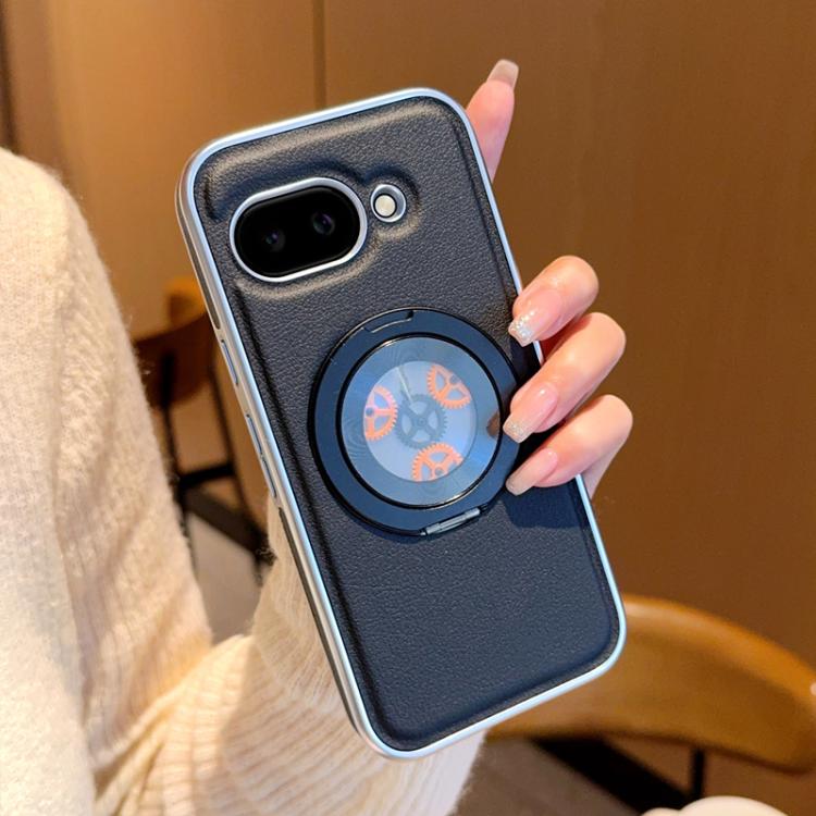 Electroplated Side-mounted Vegan Leather Magnetic Phone Case with 360 Degrees Gear Rotating Holder, For Google Pixel 10 Pro XL, For Google Pixel 10 / 10 Pro, For Google Pixel 9a, For Google Pixel 9 Pro XL, For Google Pixel 9 / 9 Pro