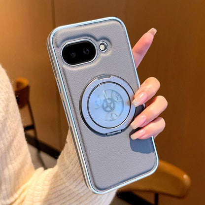 Electroplated Side-mounted Vegan Leather Magnetic Phone Case with 360 Degrees Gear Rotating Holder, For Google Pixel 10 Pro XL, For Google Pixel 10 / 10 Pro, For Google Pixel 9a, For Google Pixel 9 Pro XL, For Google Pixel 9 / 9 Pro