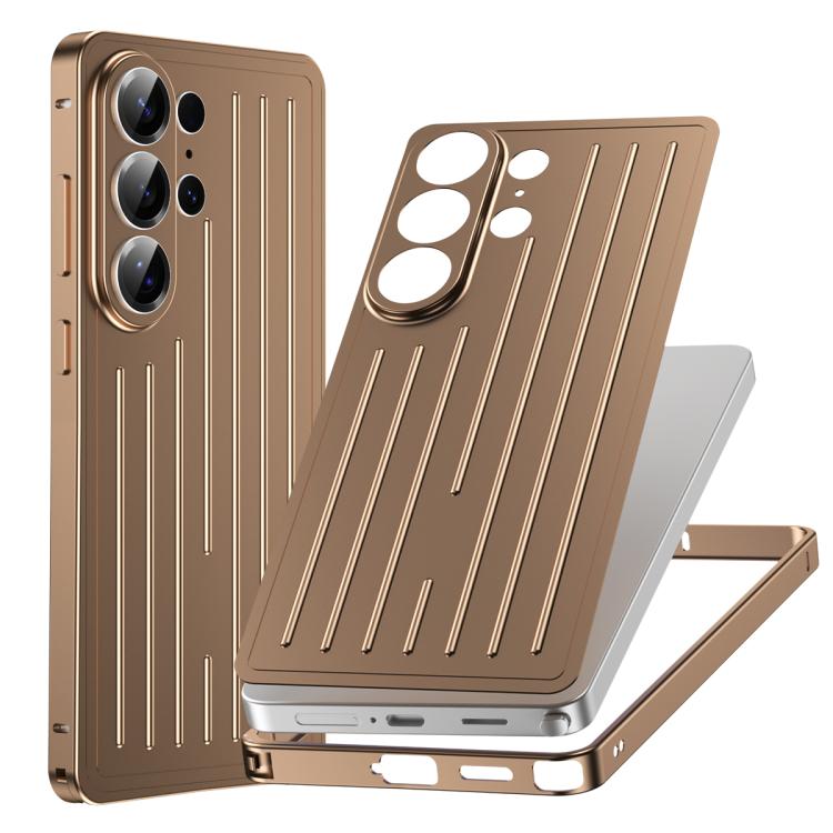 Seahorse Buckle Alloy Frame Minimalist Luggage Pattern Metal Back Phone Case, For Samsung Galaxy S26 Ultra 5G