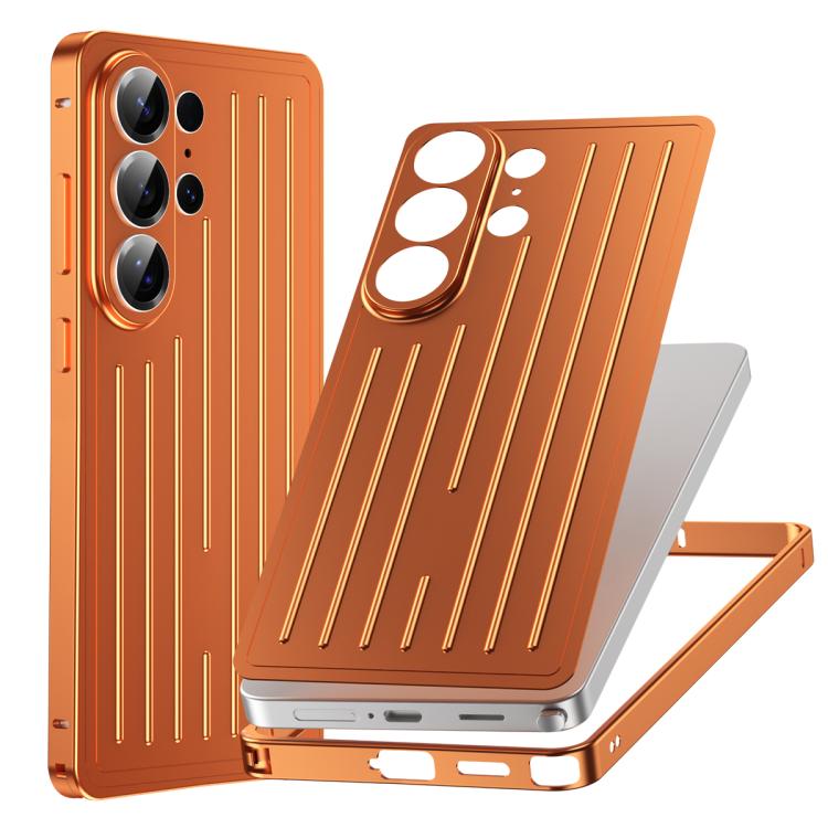 Seahorse Buckle Alloy Frame Minimalist Luggage Pattern Metal Back Phone Case, For Samsung Galaxy S26 Ultra 5G