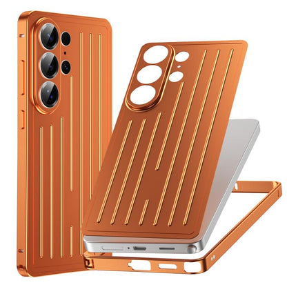 Seahorse Buckle Alloy Frame Minimalist Luggage Pattern Metal Back Phone Case, For Samsung Galaxy S26 Ultra 5G