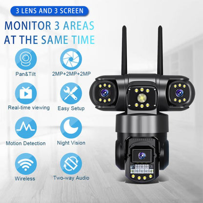 V380 3MP HD Panoramic 360 Degrees Triple Lens Wireless WiFi Surveillance Camera, EU Plug, US Plug