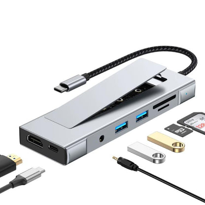 8 in 1 HUB USB-C to M.2 SSD Enclosure + HDTV + 2 x USB 3.2+ Audio + PD + SD/TF Card Reader, 8 in 1 with USB 3.2 + USB 3.2