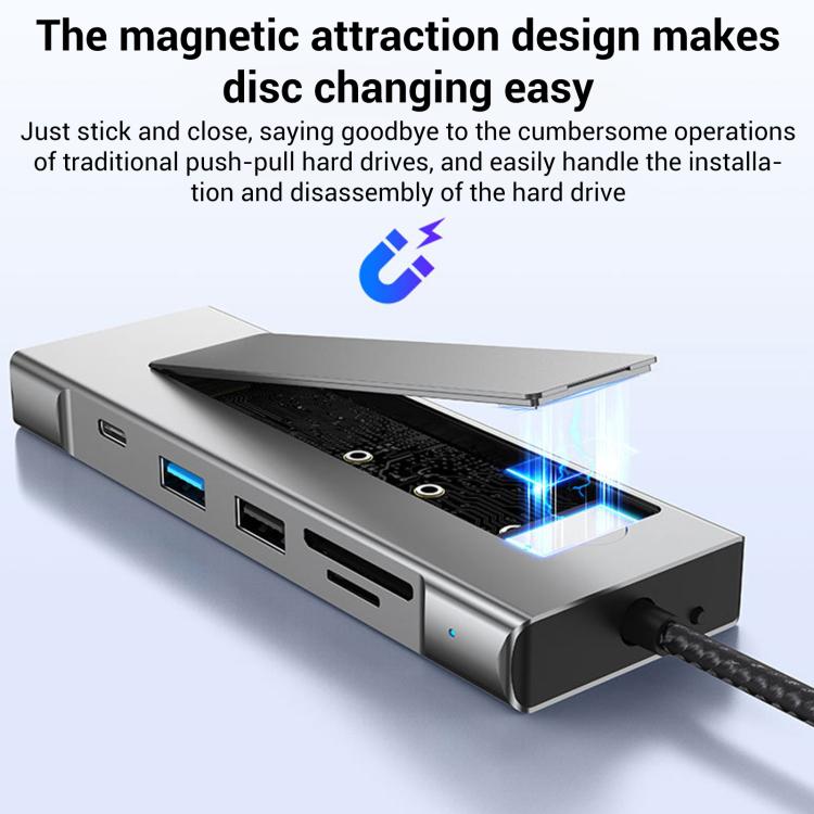 8 in 1 HUB USB-C to M.2 SSD Enclosure + HDTV + 2 x USB 3.2+ Audio + PD + SD/TF Card Reader, 8 in 1 with USB 3.2 + USB 3.2