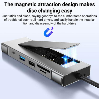 8 in 1 HUB USB-C to M.2 SSD Enclosure + HDTV + 2 x USB 3.2+ Audio + PD + SD/TF Card Reader, 8 in 1 with USB 3.2 + USB 3.2