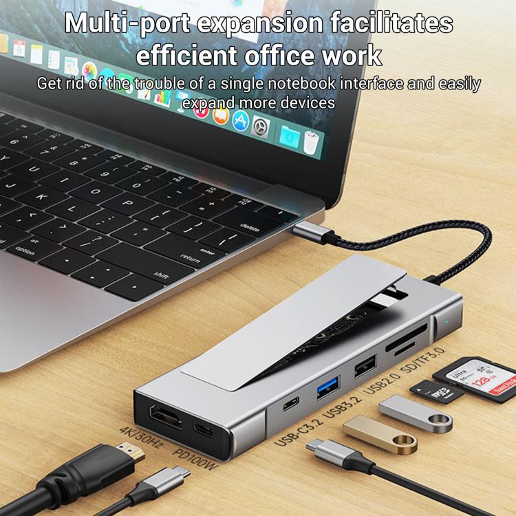 8 in 1 HUB USB-C to M.2 SSD Enclosure + HDTV + 2 x USB 3.2+ Audio + PD + SD/TF Card Reader, 8 in 1 with USB 3.2 + USB 3.2