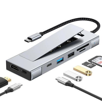 8 in 1 HUB USB-C to M.2 SSD Enclosure + HDTV + USB 3.2 + USB 2.0 + PD + SD/TF Card Reader, 8 in 1 with USB 3.2 + USB 2.0
